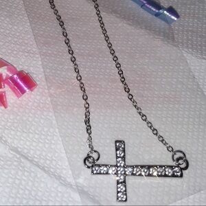 ICING Christian Cross Necklace Silver Plate ss with crystal clear cz accents NWT